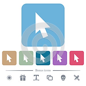 Mouse cursor flat icons on color rounded square backgrounds