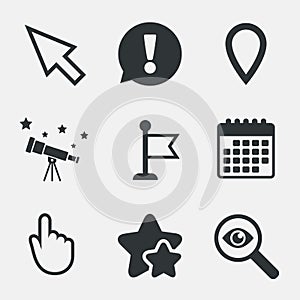 Mouse cursor icon. Hand or Flag pointer symbols.