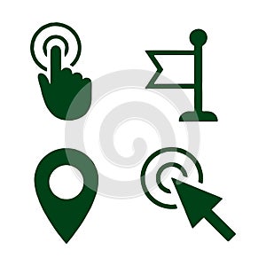 Mouse cursor icon. Hand or Flag pointer symbols. Map location marker sign