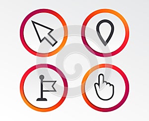 Mouse cursor icon. Hand or Flag pointer symbols.