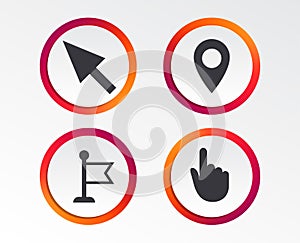 Mouse cursor icon. Hand or Flag pointer symbols.