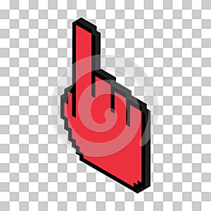Mouse cursor isometric pixel icon, web click symbol, computer pointer vector illustration