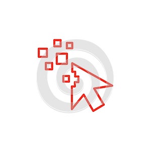 Mouse Cursor Line Red Icon On White Background. Red Flat Style Vector Illustration