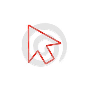 Mouse Cursor Line Red Icon On White Background. Red Flat Style Vector Illustration