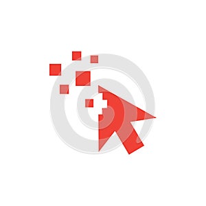 Mouse Cursor Red Icon On White Background. Red Flat Style Vector Illustration