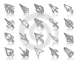 Mouse Cursor simple black line icons vector set