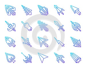 Mouse Cursor simple color line icons vector set