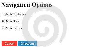 Mouse Cursor Slides Over And Clicks Avoid Tolls and Get Directions on GPS Navigation Option Web Page. Device Screen View of Cursor