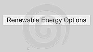 Mouse Cursor Slides Over And Clicks Renewable Energy Options on Web Page. Device Screen View of Cursor Clicking Wind, Geotherma