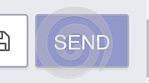 Mouse cursor slides over and clicks send button on web page. Device screen view of cursor clicking sending email or message online