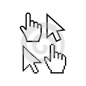 Mouse cursor vector icons. Hand cursor pointer icon, pixel and regular. Arrow poiner cursor icon
