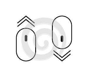Mouse down and up. Scroll with arrow down and up. Icon of computer mouse. Line button for web and computer. Flat icons isolated on