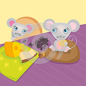 Mouse Eat Seeds And Cheese