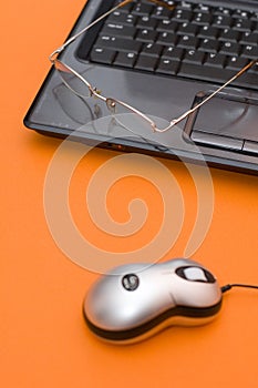 Mouse with Eyeglasses on Laptop