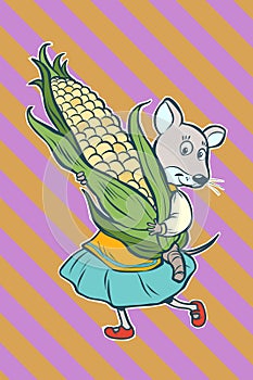 Mouse fantastic character with corn cob