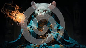 Rococo-inspired Mouse Wizard Conjuring Turquoise Inferno photo