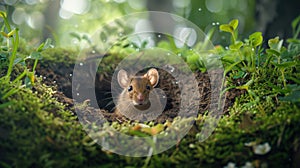 The mouse in forest burrow.AI generated image