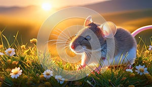 mouse on the grass, AI generated