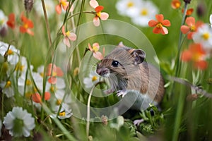 Mouse on grassland created with ai technology