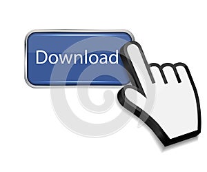 Mouse hand cursor on download button vector