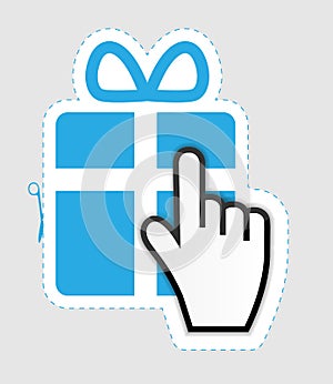 Mouse hand cursor on gift sticker label vector