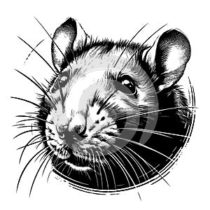 Mouse. Hand drawn, black and white sketch portrait mouse on white background.