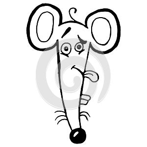 Mouse hand drawn. Vector illustration of cartoon mouse. Funny rat