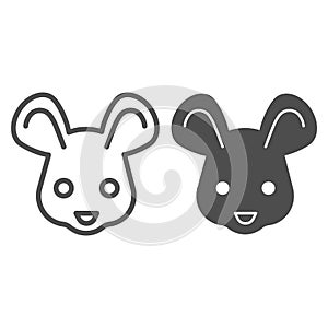 Mouse head line and solid icon. Cute rodent rat face, simple silhouette. Animals vector design concept, outline style