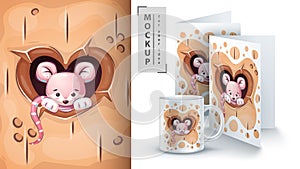 Mouse in heart hole - poster and merchandising.