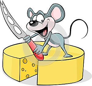 Mouse holding a cheese knife - vector