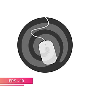 Mouse, icon in a black circle with a wire. On a white background. Devices for the computer. Flat vector illustration.