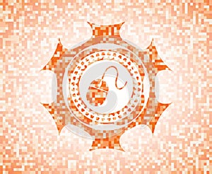 Mouse icon inside abstract emblem, orange mosaic background.  EPS10