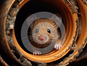 a mouse inside a pipe