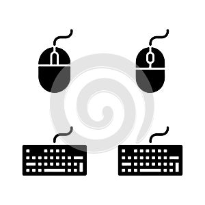 Mouse and Keyboard Solid Icons Set for Office Work