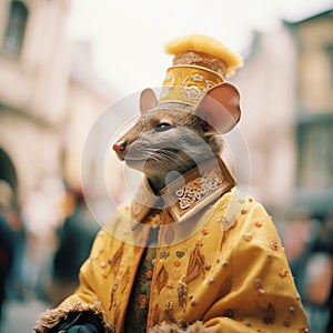 Mouse king, fantastic creature, mouse in ancient royal clothes, unusual animal,