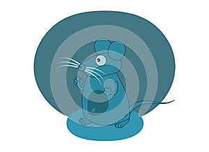 Mouse with large moustache, blue refrigerated decoration and small shadow - vector