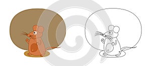 Mouse with large moustache with color or coloring decoration and small shadow - vector