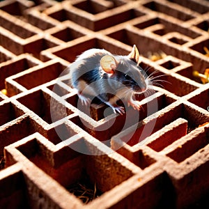 Mouse lost in maze, being trained to find a solution and exit