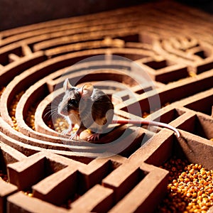 Mouse lost in maze, being trained to find a solution and exit