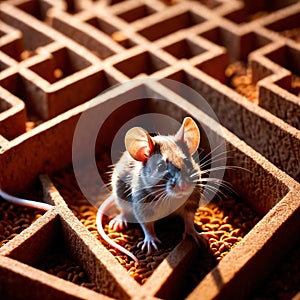 Mouse lost in maze, being trained to find a solution and exit