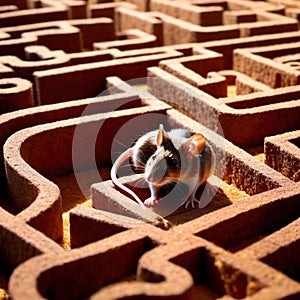 Mouse lost in maze, being trained to find a solution and exit