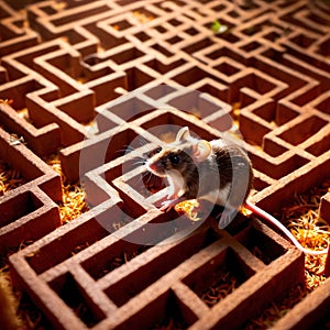 Mouse lost in maze, being trained to find a solution and exit