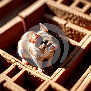 Mouse lost in maze, being trained to find a solution and exit