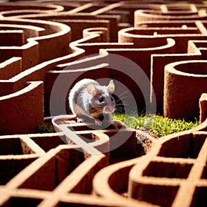 Mouse lost in maze, being trained to find a solution and exit