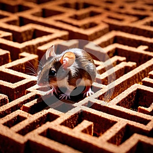 Mouse lost in maze, being trained to find a solution and exit