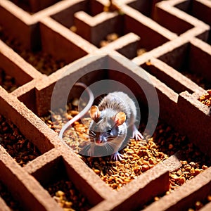 Mouse lost in maze, being trained to find a solution and exit