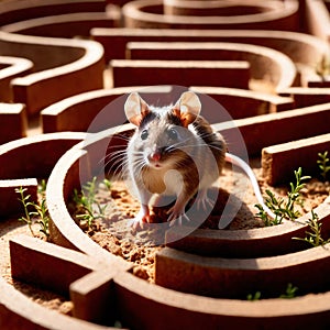 Mouse lost in maze, being trained to find a solution and exit