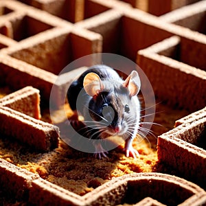 Mouse lost in maze, being trained to find a solution and exit