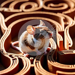 Mouse lost in maze, being trained to find a solution and exit