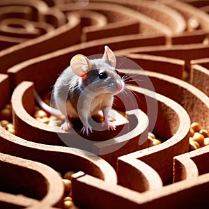 Mouse lost in maze, being trained to find a solution and exit